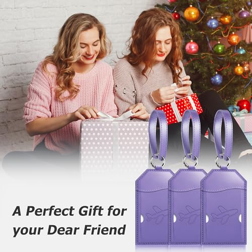 3 Pack Luggage Tags for Suitcases Bag Tag (Purple Airplane)