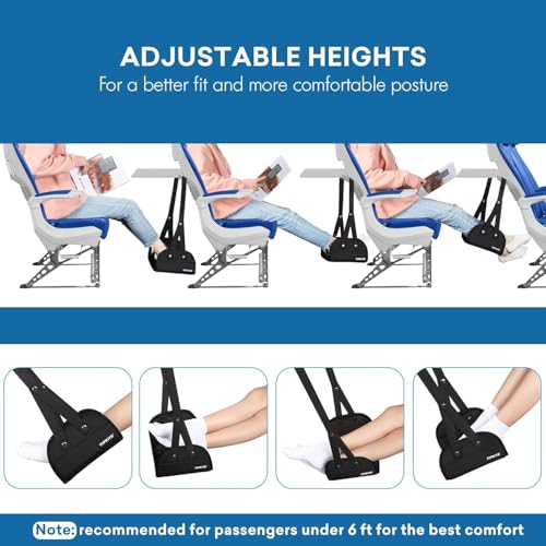 2 Pack Foot Hammock for Plane Travel (2 Pcs Black)