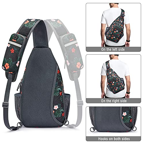 Sling Bag for Men Women (Black Base Flora)