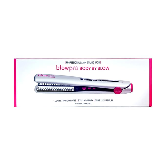 blowpro Body by Blow Professional Salon Titanium Styling Iron 1" Titanium Plates with Teeth, Temp Range up to 450°F, Color Coded LED Lights forr Easy Temp Identification, Auto-Shutoff, Non-Slip Grip