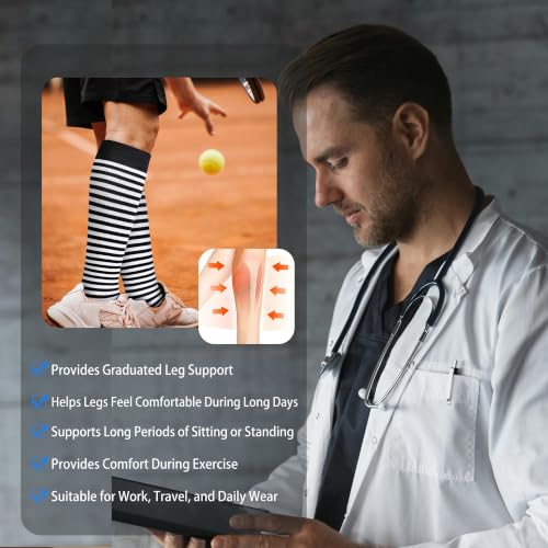Cotton Compression Socks for Women&Men 20 (2 Pairs-polkadots&striped / X-Large)