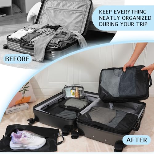 Compression Packing Cubes for Travel (Mesh/Black / 7 Set)
