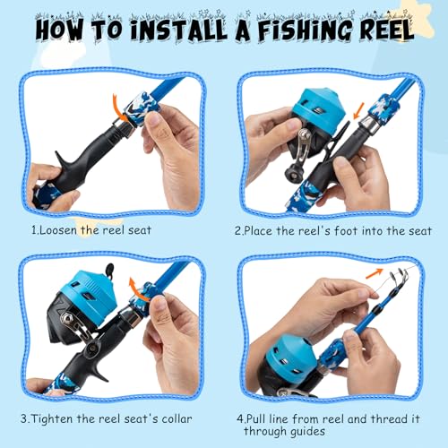 Kids Fishing Pole Set (Blue Pole Set with Sunglasses / 1.2M 3.9FT)