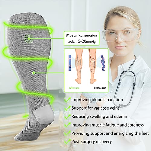 Wide Calf Compression Socks for Women Plus Size Pregnancy Cute Fun 15 (3 Pair-pink/Navy/Grey / 3X-Large)