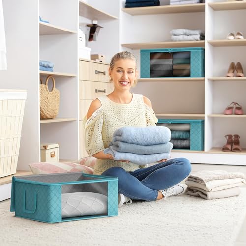 Blanket Storage Bags with Clear Window (6 Pack Large / Aqua)