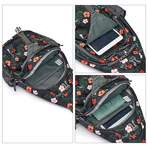 Sling Bag for Men Women (Black Base Flora)