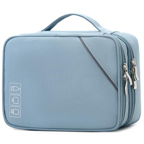 Custom Personalized Travel Cable Organizer Bag (4-Light blue-Customized / S)