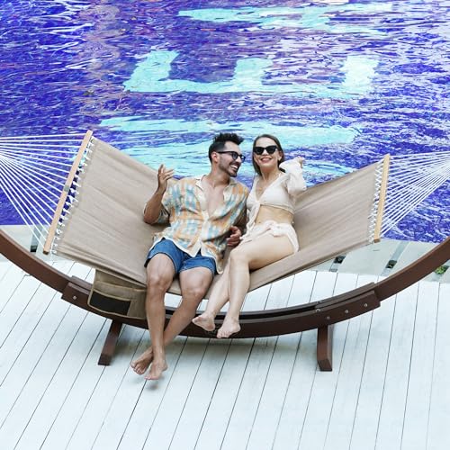 Lazy Daze Double Olefin Quick Dry Hammock with Spreader Bar for Outdoor (Khaki)