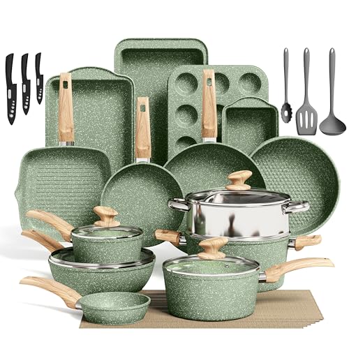 30pcs Pots and Pans (30 PCS Cookware Set / Green)