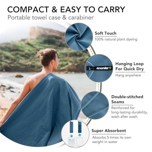 Quick Dry Travel Towel with Case & Carabiner (Marine Blue / 59.00" x 30.00")