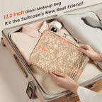 Makeup Bag with LED Lighted Mirror 12.2 IN Cosmetic Train Case Double Layer (12.2 Inch Khaki Floral / 0-Double Layer)