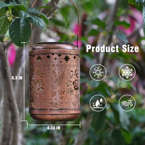 Birthday Gifts for Women Mom Grandma Solar Lanterns Outdoor Waterproof Hummingbird Garden Decor for Outside Gardening Gifts for Women Solar Metal Decoration for Yard (Hummingbird)
