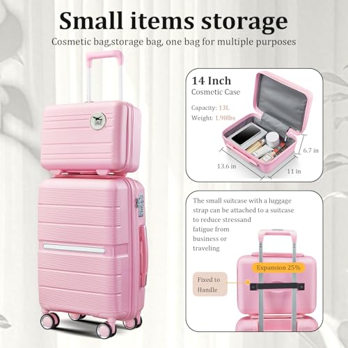 4 Piece Expandable Hardshell Pink Luggage Sets with Spinner Wheels (A#Pink / 4 Piece Set)