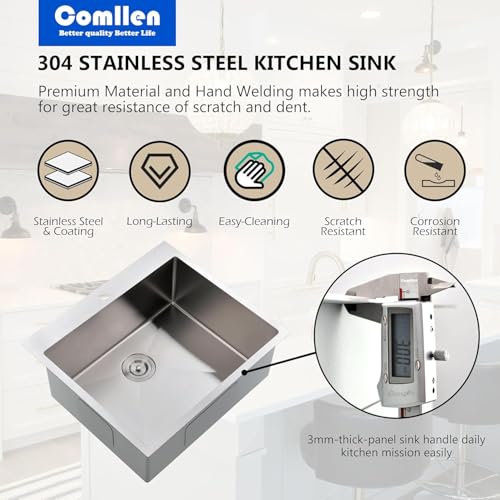 25 x 22 Inch Drop In Kitchen Sink (Brushed Nickel / 25" x 22" x 9")