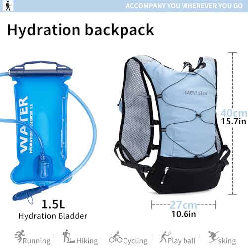 Lightweight Hydration Backpack Running Vest with 1.5L Water Bag（Light Blue (Light blue / Standard)