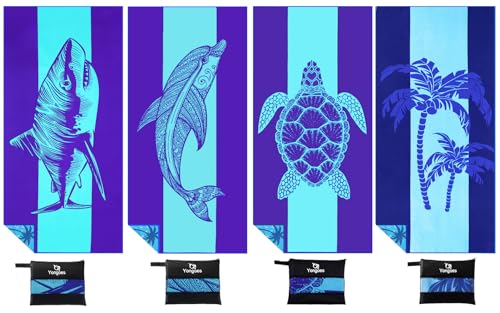 4 Pack Microfiber Beach Towel Oversized 71x32 Blue Sea Animal Palm (4 Pack Turtle Shark Dolphin Palm / X-Large (32x71 inches))
