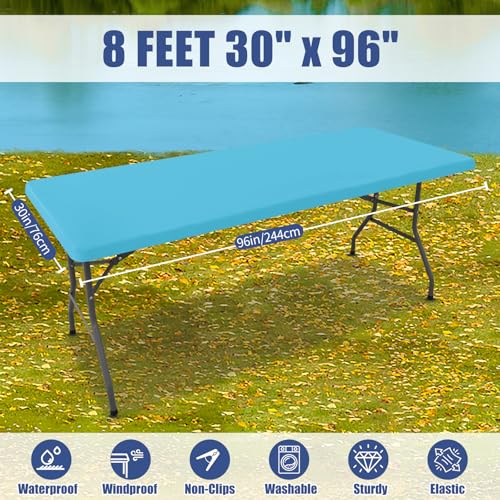 2 Pack Rectangle Spandex Fitted Table Cloth (Blue Mist / 96" x 30" (Rectangular))