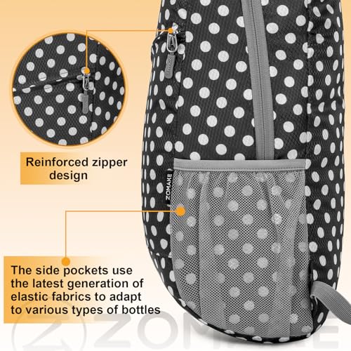 Lightweight Packable Backpack 20L (20 L / Black, White Polka Dot)