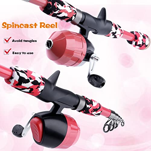 Kids Fishing Pole (Pink&Red / 4.92 ft)