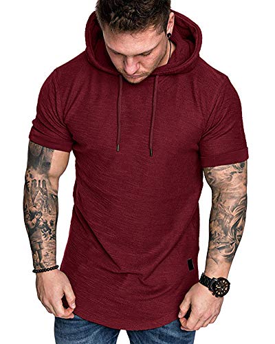 Mens Fashion Hoodies Sport Pullover Solid Color Shirt Workout Lightweight Tops Red X (X-Large / Red1)