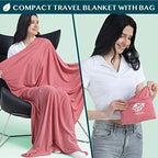 Travel Blanket Airplane Compact Pillow with Bag for Flights (Pink / 65 x 40 inches)
