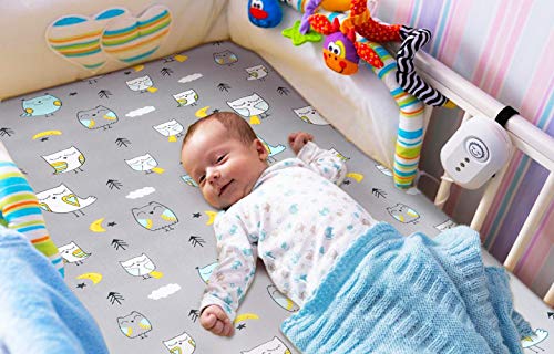 Baby Fitted Crib Sheets (Owl Bear / 52X28 Inch)
