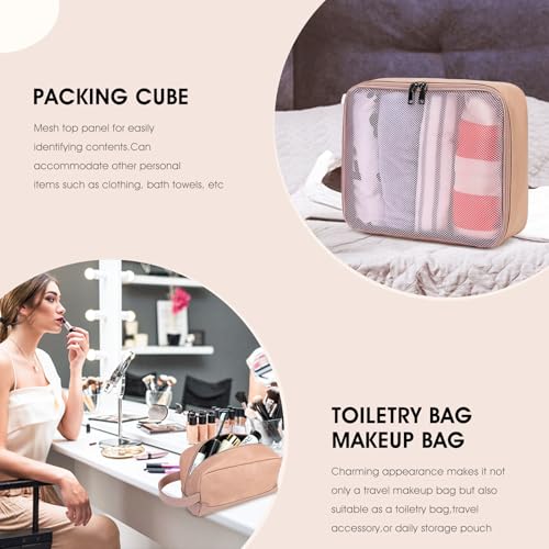 3PCS Faux Leather Weekender Bag for Women Men Travel Bag Overnight Bags (Pink)
