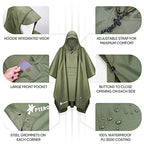 Hooded Rain Poncho for Adult with Pocket (Green)
