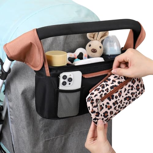 Universal Stroller Organizer with Insulated Cup Holder (Leopard / Classic Organizer)