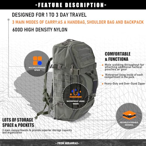 Gym Bag for Men Duffle Bags Backpack (45l / Green)