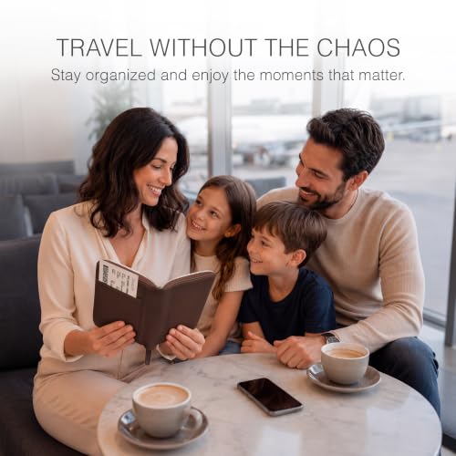 Full Grain Leather Family Passport Holder for 4 Passports (Dark Brown)