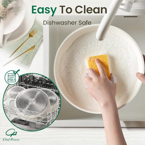 Ceramic Cookware Set Non Toxic with Detachable Handles (Cream White)