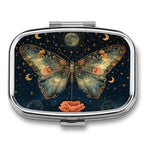 Metal 2 Compartment Pill Organizer Travel Friendly Portable Compact Pill Box Cute Pill Case to Hold Vitamins (Butterflies in the Night)