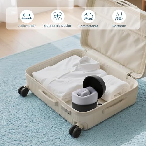 Travel Pillow Upgraded Airplane Neck Pillows Chin Support Adjustable Memory Foam Travel Essentials for Car Home Office Headrest Sleep with with Eye Masks Earplugs and Luxury Bag (Gray-blue / Medium)