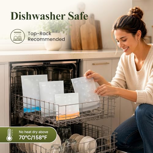 Dishwasher Safe Reusable Storage Bags Stand Up (Multicolor (5 Gallon + 6 Sandwich + 5 Snack ))