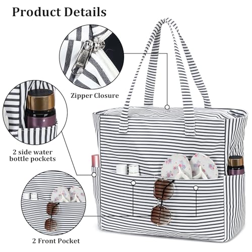 Large Beach Bag for Women (Black and White)