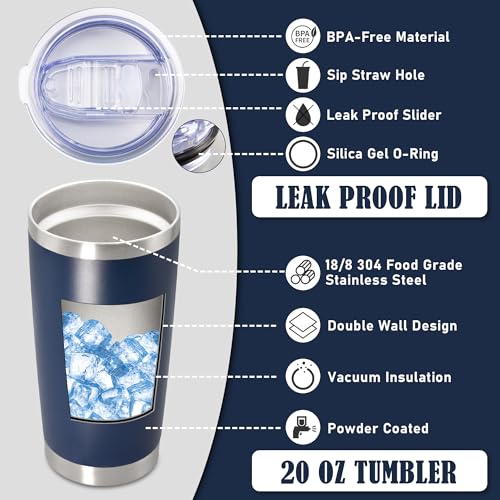 20oz Tumbler Insulated Coffee Tumblers with Lid Stainless Steel Navy 4P (Navy)