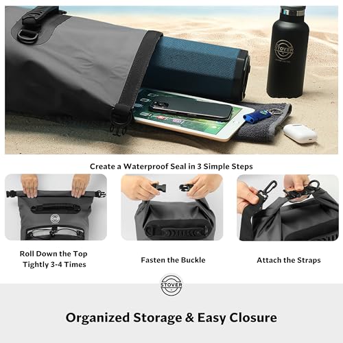 5/10/25/30/40L Waterproof Dry Bag & Phone Case - Large Floating Dry Backpack for Kayaking, Travel, Hiking, Fishing, Camping, Motorcycles & Beach, Heavy-Duty Roll Top Men/Women (Black) (25L+ Black / 40L)
