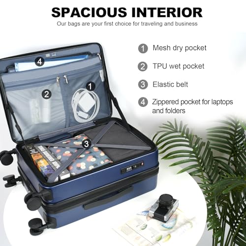 20 Inch Airline Approved Carry On Luggage (Navy)