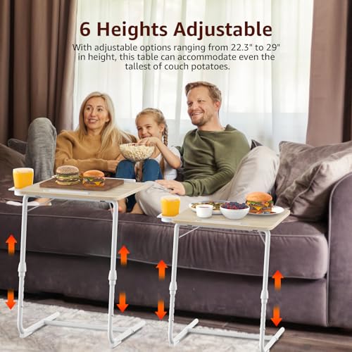 Adjustable TV Tray Table for Couch (Natural Wood)
