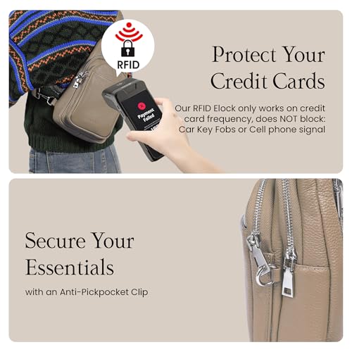 Genuine Leather Small Crossbody Bags for Women Anti (Taupe)