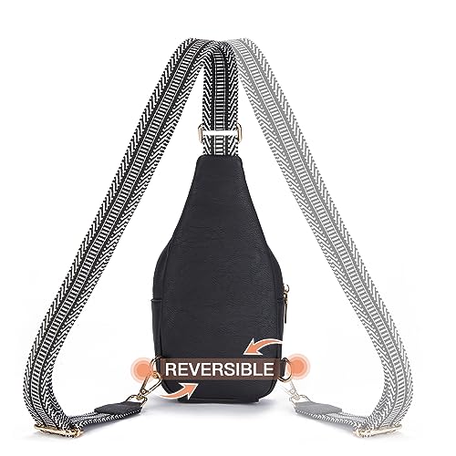 Sling Bag for Women Vegan Leather Small Fanny Pack Crossbody Bags Chest Bag for Women Black (2-black)