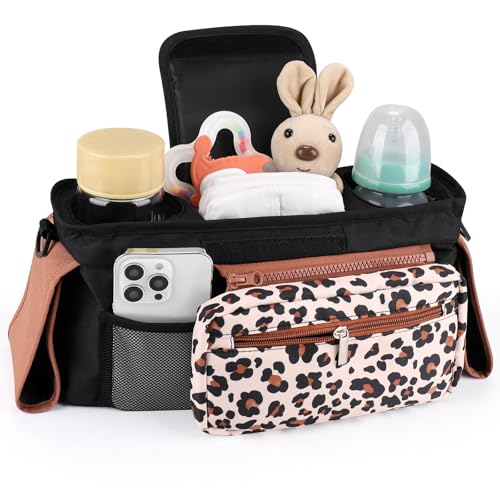 Universal Stroller Organizer with Insulated Cup Holder (Leopard / Classic Organizer)