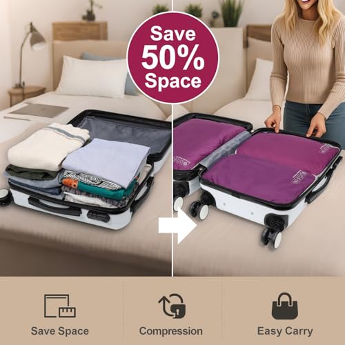 Compression Packing Cubes for Travel (01 Red / 4-Piece Set)