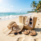 Wide Brim Sun Hat for Women Floppy Straw Hat Summer Beach Hats Fashionable Trendy Hats Sun Protection UPF 50+ (1 Pc：khaki+white Dot Hat, 4.7" Brim)
