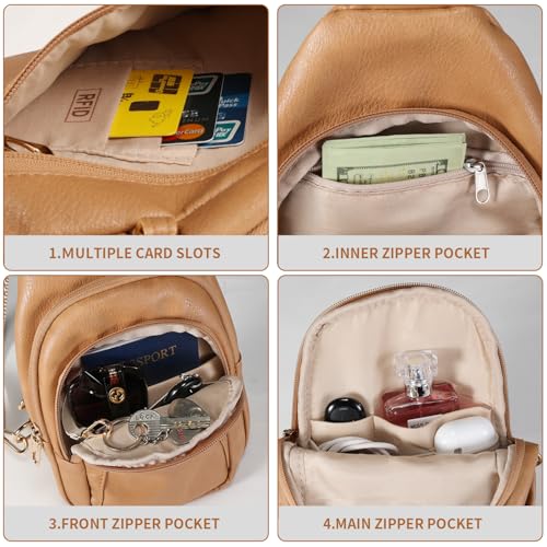 Crossbody Bags for Women Anti Theft Vegan Leather Sling Bag RFID Blocking Chest Bag for Travel (Light Brown-02)