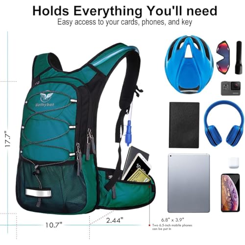 Insulated Hydration Backpack Pack with 3L BPA Free Leak Proof Water Bladder (Matte Emerald)