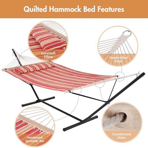 Outdoor Hammock with Stand 12FT (2 Person With Stand / Red Stripes)