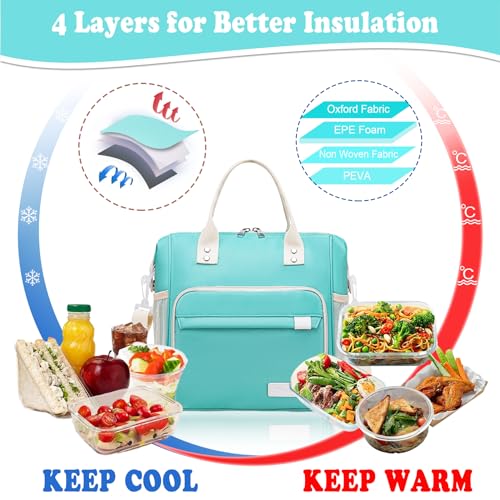 Preppy Lunch Box for Women Aesthetic Insulated Lunch Bag for Young Ladies Female (Large / A14: Turquoise)
