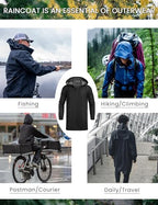 Men's Packable Rain Jacket Outdoor Waterproof Hooded Lightweight Classic Cycling Raincoat (Black / X-Large)